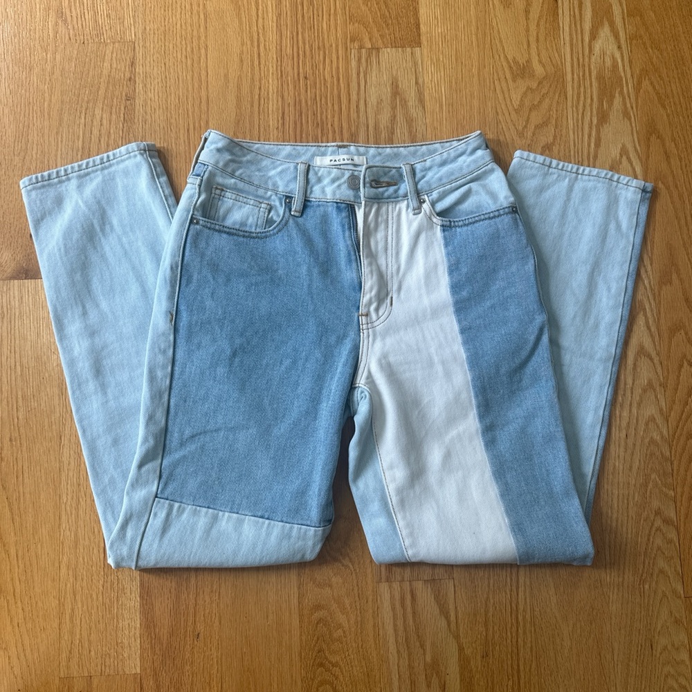 PACSUN Two-Tone Blue Mom Jeans - size 23